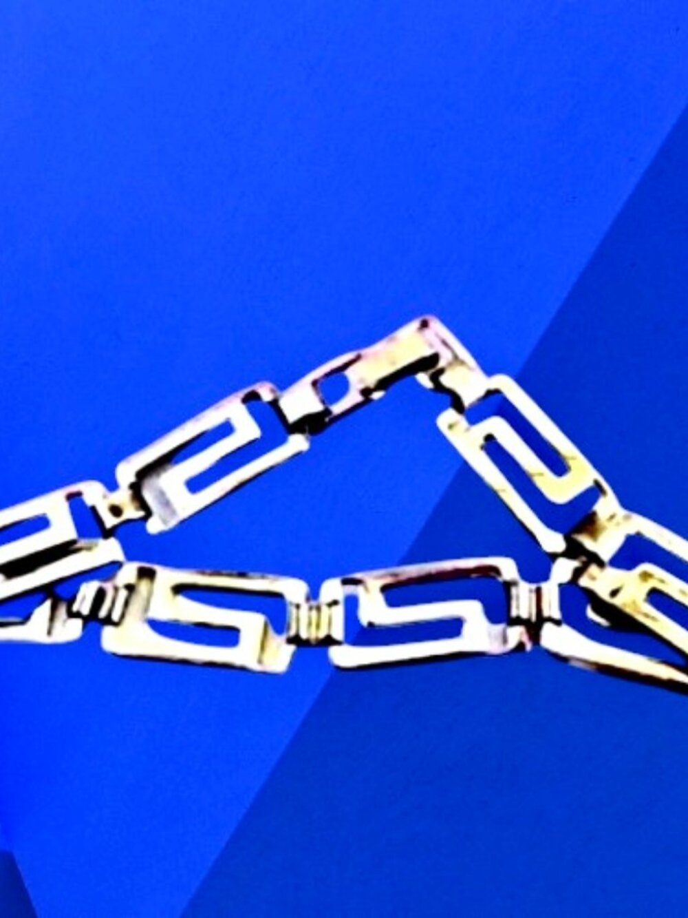Vintage 925 Sterling Silver Two Tone Gold Plated Greek Key Link Bracelet